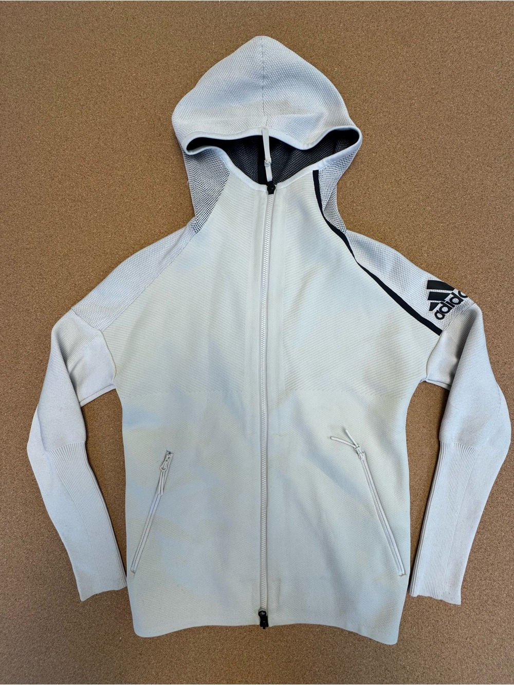 Adidas Primeknit White/grey Zip Hoodie with Hood and Logo
